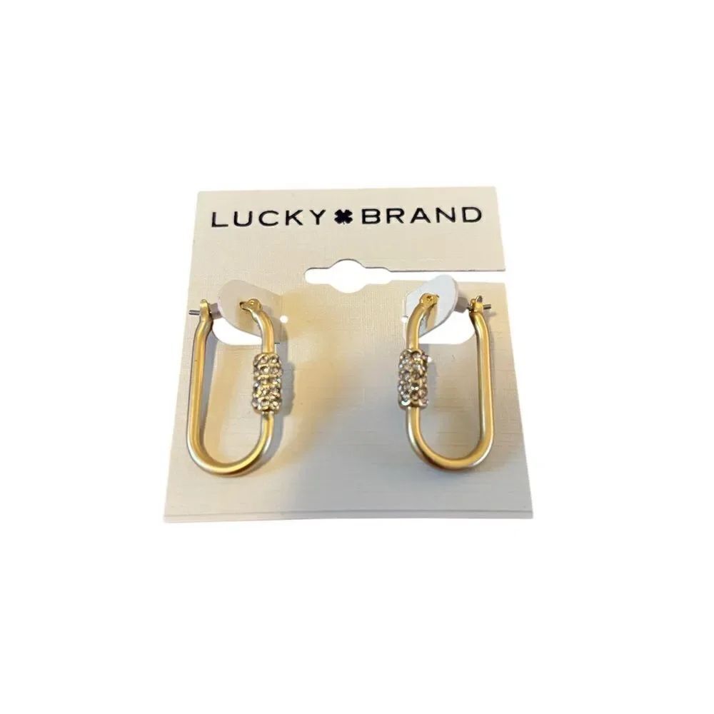 Matte Gold Toned Pave Crystal Elongated Hoop Earrings
